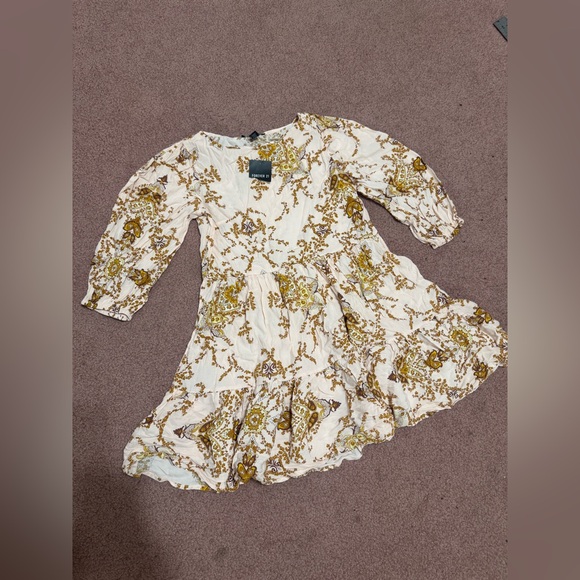 New smart yellow floral short ruffle long sleeve dress boho casual forever 21 - Picture 1 of 4
